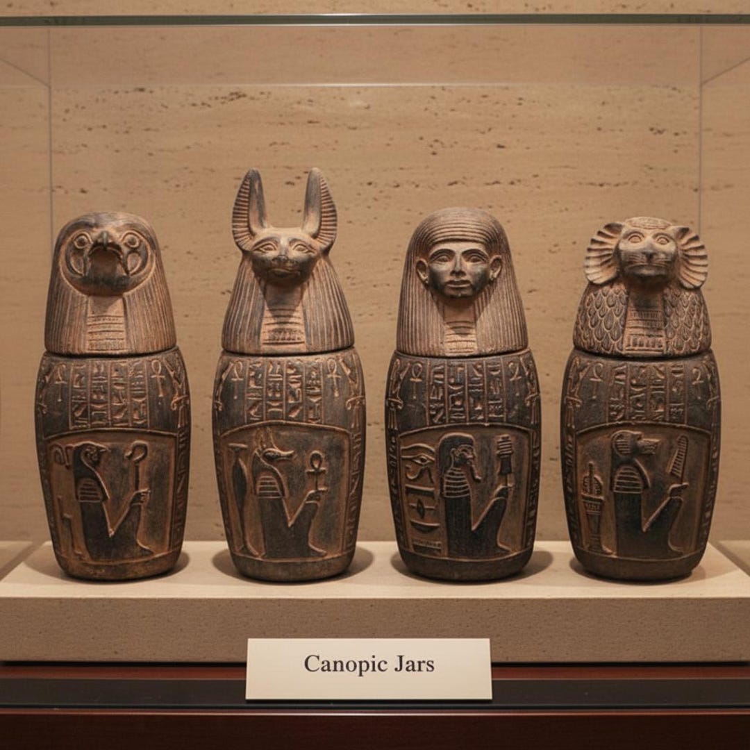 Ancient Egyptian Canopic Jars Statue: Sons of Horus Burial Vessels ...