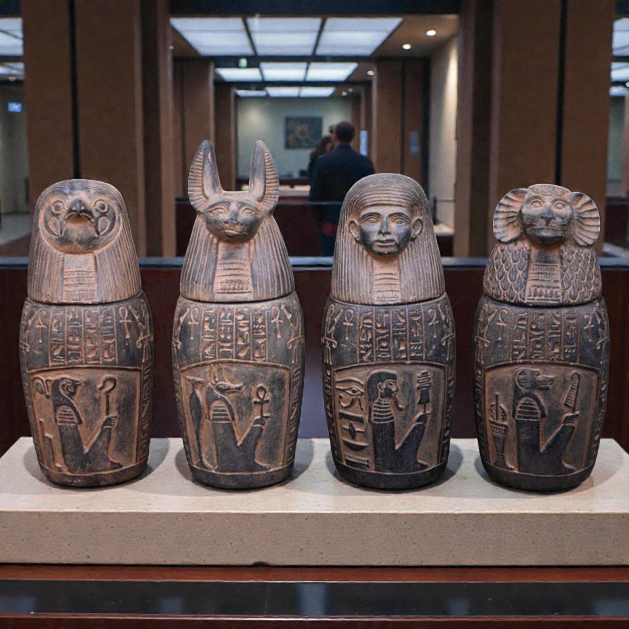 Ancient Egyptian Canopic Jars Statue: Sons of Horus Burial Vessels ...