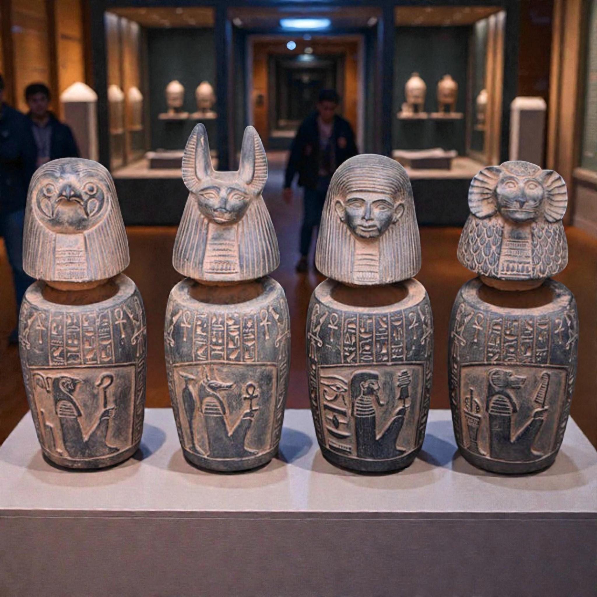 Ancient Egyptian Canopic Jars Statue: Sons of Horus Burial Vessels ...