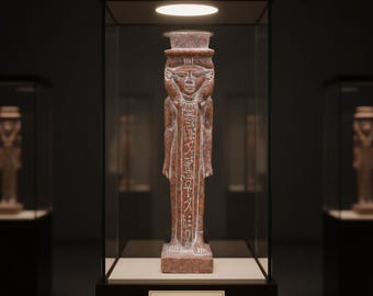 Antigua estatua egipcia de Hathor, diosa del amor, de doble cara. Raras antigüedades faraónicas.