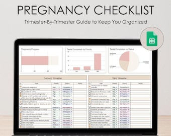 Schwangerschaft Checkliste nach Trimester Google Sheets, Baby Planer Tabelle, Schwangerschaftsplaner, Neugeborenen Vorbereitung Checkliste
