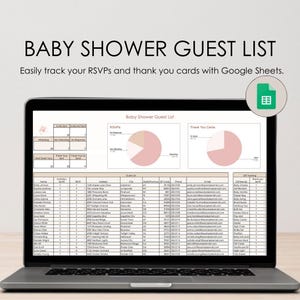 Baby Shower Guest List Tracker for Google Sheets, Guest List Template, Guest and Gift Tracker, Thank You Note Organizer