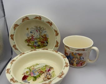 ロイヤルドルトン バニー キンズ 2セット カップ &ソーサープレート ボウル RARE Bunnykins Mug and Bowl Royal Doulton 1937-1940 Double Stamp