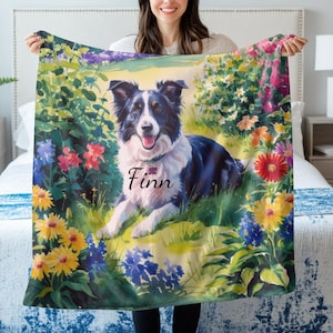 Border Collie Dog Blanket Personalized Name Soft Fleece Pet Throw Cozy Gift for Dog Mom Herding Breed Decor