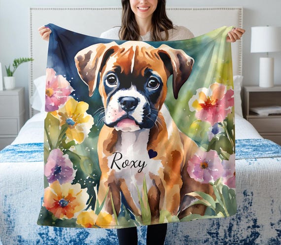Personalized Boxer Puppy Blanket: Watercolor Dog Fleece Throw