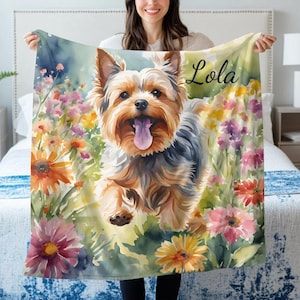 Yorkshire Terrier Blanket Personalized Soft Fleece Throw with Dog Name – Cozy Gift for Yorkie Moms & Dog Lovers