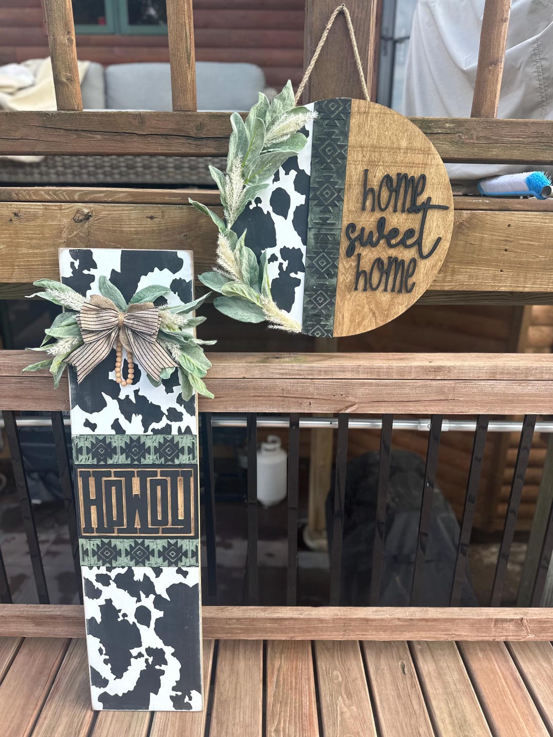 Western Howdy Welcome Sign | Rustic Farmhouse Porch Decor | Cow Print ...