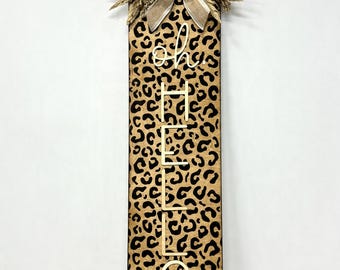 Leopard Print Porch Leaner Sign, Neutral Boho Entryway Decor, Cheetah Wood Welcome Sign