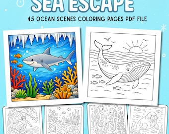 Sea Escape Coloring Book: 45 Calming Ocean Scenes (Digital Download)