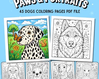 Pfoten und Portraits Malbuch: 45 entspannte Hundemalseiten zum Ausdrucken (Digitaler Download)