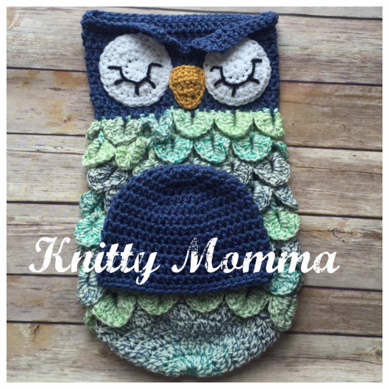 Owl Cocoon Pattern Owl and Hat Set Sleeping Sac Owl Photo Prop and Ha…
