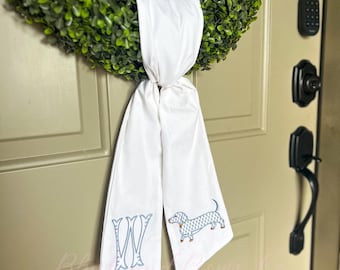 Embroidered Dachshund Wreath Sash | House warming gift | Preppy home decor | Front door decor