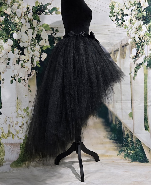 High Waisted Black Tulle Skirt Long In Back Black High Low Tutu - Main Image
