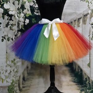 Mädchens Regenbogen Tutu / Halloween Kostüm Tutu / Regenbogen-Rock / LGBTQIA + Rock / Pride-Rock / Mehrfarbiges langes Tutu / Tüll-Mesh-Maxirock