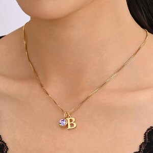 Gold Initial Birthstone Necklace | Personalized Letter Pendant