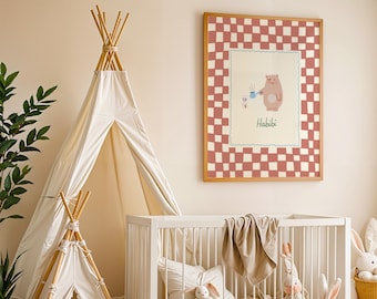 Personalized Nursery Wall Art | Bear with middle Eastern Coffee Pot |Arabic Baby Print
