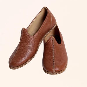 Men's Leather Barefoot Shoe, Energy-Balancing Leather Shoe, Authentic Turkish Yemeni, Handmade Ottoman Slip On Shoes,  Brown Leather Loafer