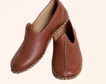 Zapatos yemeníes de cuero hechos a mano para hombre, auténticos mocasines turcos descalzos.