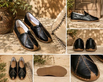 Handmade Leather Turkish Yemeni Shoes, Barefoot Grounding Loafer