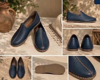 Handmade Leather Turkish Yemeni Shoes, Barefoot Grounding Loafer