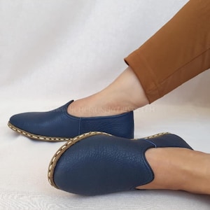 Barefoot Grounding Shoe, Natural Leather Shoes, Authentic Turkish Yemeni, Handmade Ottoman Slip On Shoes, Black Handmade Leather Loafer