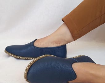 Ręcznie robione skórzane buty jemeńskie, tureckie mokasyny z bosymi stopami