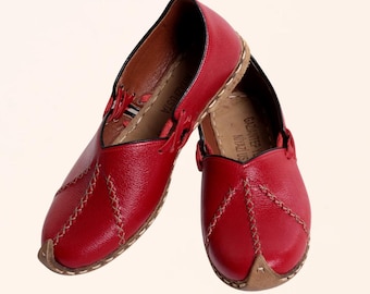 Czerwone skórzane buty barefoot, autentyczne tureckie buty jemeńskie, ręcznie robione mokasyny