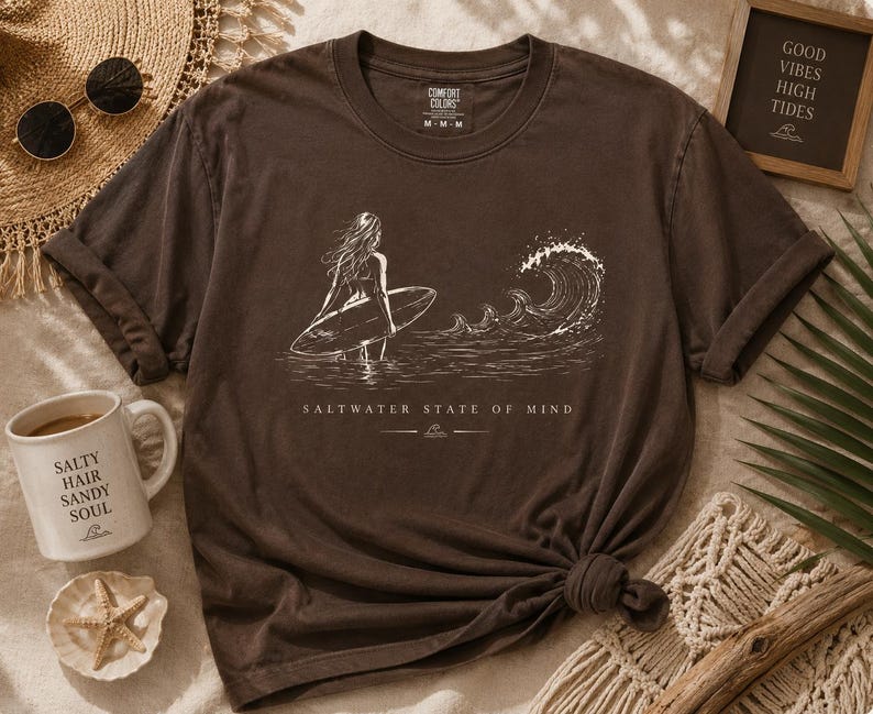 Surf Girl Shirt, Vintage Surf Tee for Women, Beach Lover Gift, Ocean Wave Graphic T-Shirt, Coastal Summer Shirt, womens graphical S-4X, image 3