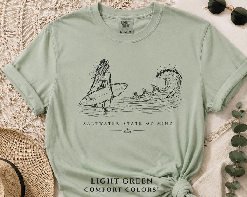 Surf Girl Shirt, Vintage Surf Tee for Women, Beach Lover Gift, Ocean Wave Graphic T-Shirt, Coastal Summer Shirt, womens graphical S-4X, image 6