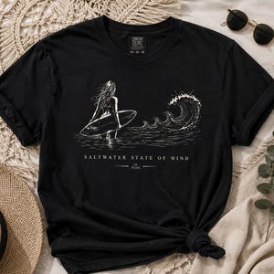 Surf Girl Shirt, Vintage Surf Tee for Women, Beach Lover Gift, Ocean Wave Graphic T-Shirt, Coastal Summer Shirt, womens graphical S-4X, image 2