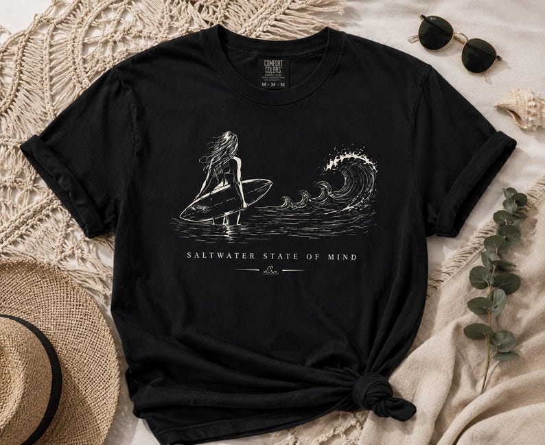 Surf Girl Shirt, Vintage Surf Tee for Women, Beach Lover Gift, Ocean Wave Graphic T-Shirt, Coastal Summer Shirt, womens graphical S-4X, image 2