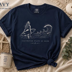 Surf Girl Shirt, Vintage Surf Tee for Women, Beach Lover Gift, Ocean Wave Graphic T-Shirt, Coastal Summer Shirt, womens graphical S-4X, image 1