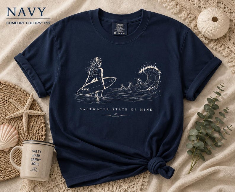 Surf Girl Shirt, Vintage Surf Tee for Women, Beach Lover Gift, Ocean Wave Graphic T-Shirt, Coastal Summer Shirt, womens graphical S-4X, image 1