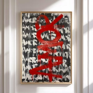 Impresión abstracta de grafiti "Amor" – Arte urbano mural en rojo y negro (Descarga digital)