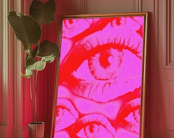 Pop Art Pink Eyes Print – Retro Surreal Home Decor (Digital Download)