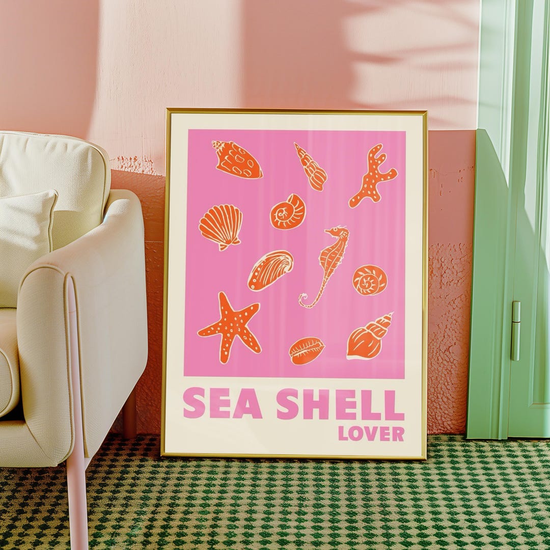 Sea Shell Lover Print – Pink Coastal Poster With Nautical Beach Vibes ...