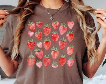 Strawberry Comfort Colors Shirt, Summer Strawberry Tee, Strawberry Shirt For Woman, Strawberry Lover,Strawberry Festival Gift, Botanical Tee