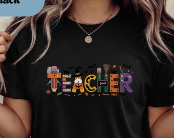 Teacher Halloween Shirt, Halloween Teacher Shirt, Trick or Teach Shirt, Spooky Teacher T-shirt, Retro Ghost Teacher Shirt