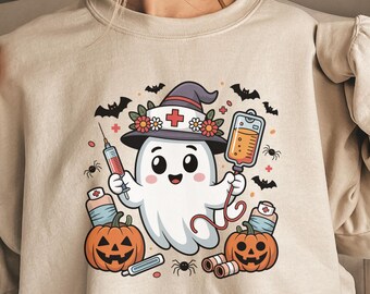 Nurse Halloween Shirt, Cute Ghost Nurse Sweater, Spooky Pumpkin Halloween Shirt, Halloween Spooky Nurse Shirt, Nurse Halloween T Shirt
