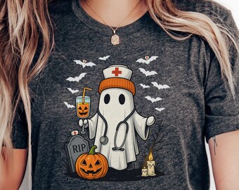 Nurse Halloween Shirt, Cute Ghost Nurse Sweater, Spooky Pumpkin Halloween Shirt, Halloween Spooky Nurse Shirt, Nurse Halloween T Shirt