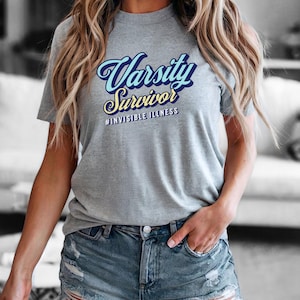 Invisible Illness Varsity Survivor T-Shirt; Hidden Disability; fatigue survivor; chronic pain top; fibromyalgia warrior Tee; Neurodiversity