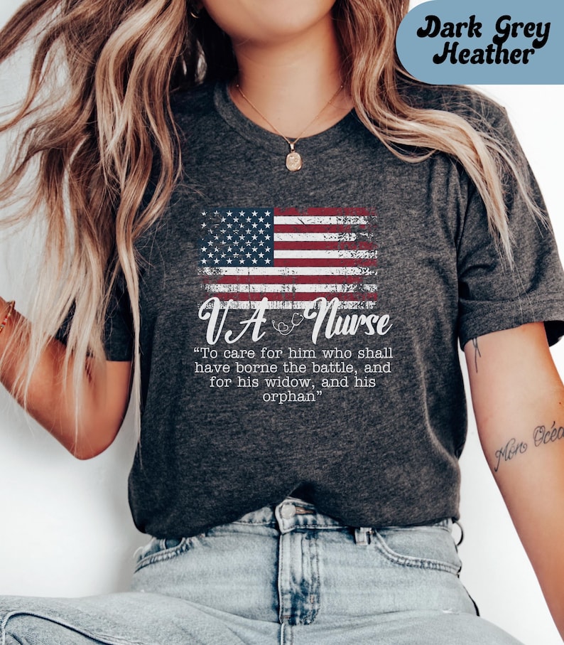 VA Nurse T-Shirt; Patriotic Veterans' Affairs Shirt; Lincoln's Promise; American Flag Shirt; Gift for VA Nurses; Veterans Day Nurse Shirt image 1