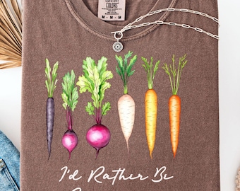 I'd Rather Be Gardening Shirt; Gardening & Vegetable Tee, Garden Girl Summer; Funny Crop Top, Garden Veggies Crop Top Design; Carrot Shirt