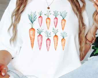 Gardening & Vegetable Tee, Garden Girl Summer; Funny Crop Top, Garden Veggies Crop Top Design; Carrot Shirt, Cute Whimsical Garden Print Tee