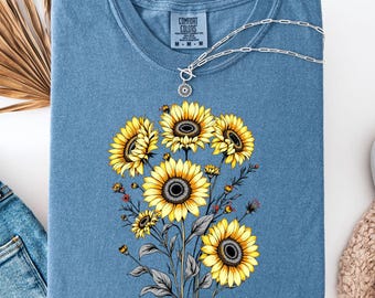 Comfort Colors Sunflower Shirt; flower tshirt; wildflowers tee; floral design; Botanical floral, Inspirational Shirt, Blossoms Shirt