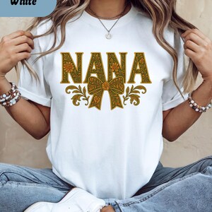 Nana Floral Bow T-Shirt; Grandma Nana Shirt; Boho Nana Shirt; New Grandmother&#39;s Shirt; New Nana Gift; Mother&#39;s Day Gift; Grandmother Shirt