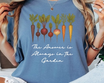 Gardening & Vegetable Tee, Garden Girl Summer; Funny Crop Top, Garden Veggies Crop Top Design; Carrot Shirt, Cute Whimsical Garden Print Tee