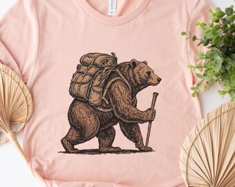 Adventure Is Out There Bear Hiking T-Shirt, Outdoorsy Nature Lover Tee, Camping Bear Shirt, Wanderlust Gift, Bear Backpacking