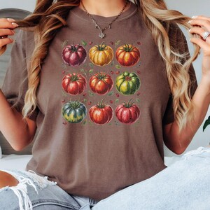 Tomato Tshirt, Cute Whimsical Tomato Garden Print Tee, Vegetable Garden Gift, Tomato Girl Aesthetic Cottagecore Vegetable Fruit Vegan Gifts