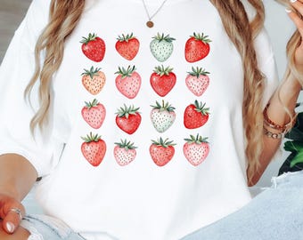 Strawberry Comfort Colors Shirt, Summer Strawberry Tee, Strawberry Shirt For Woman, Strawberry Lover,Strawberry Festival Gift, Botanical Tee